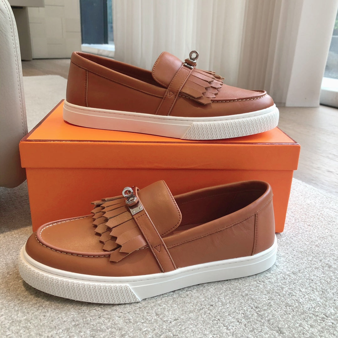 HERMES GAME SLIP-ON SNEAKER CARAMEL WITH TASSELS CALFSKIN