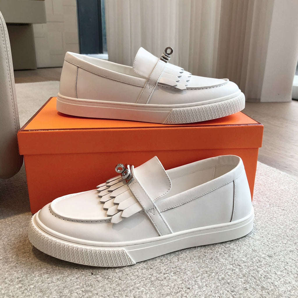 HERMES GAME SLIP-ON SNEAKER WHITE WITH TASSELS CALFSKIN