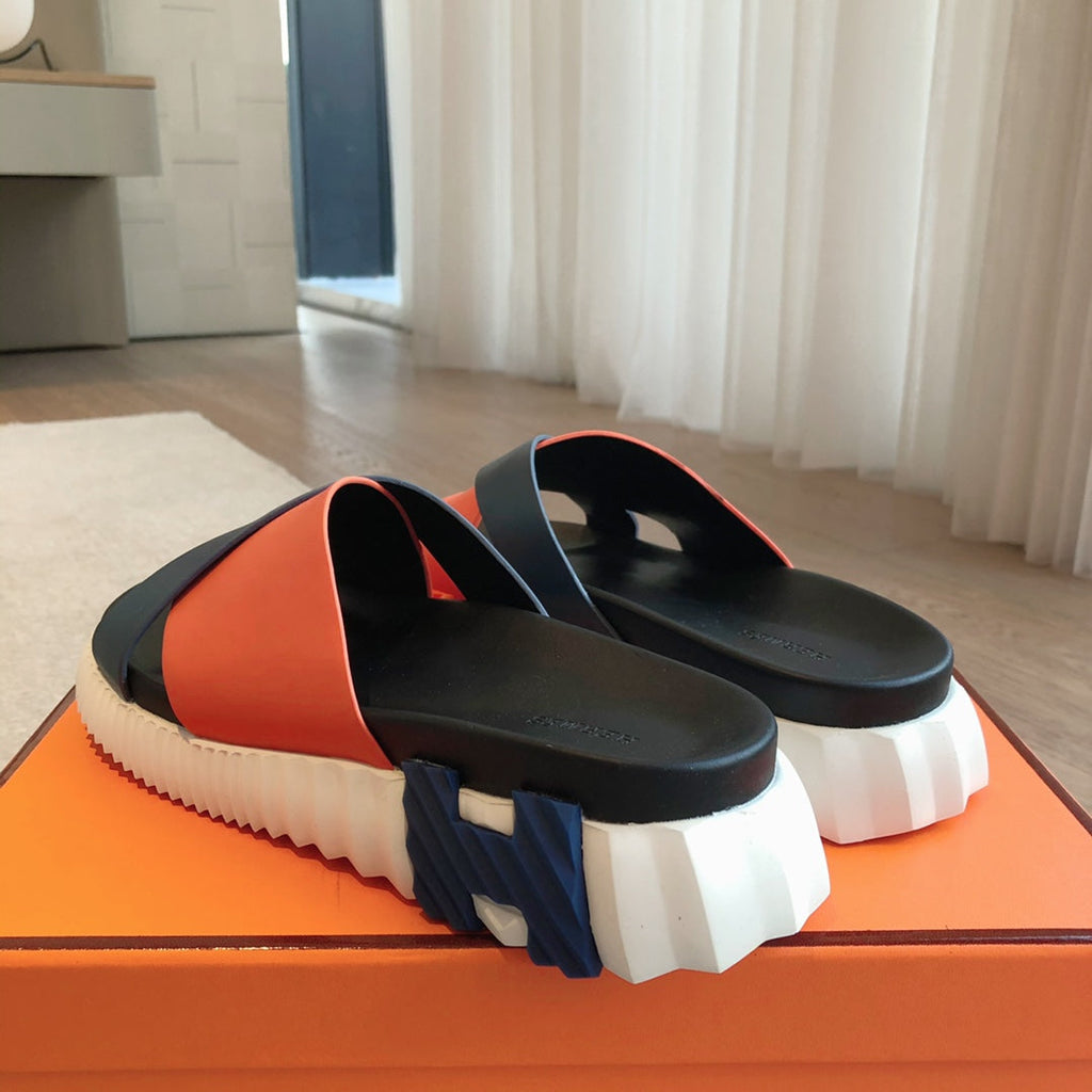 HERMES INFRA SANDAL BLACK MIX ORANGE CALFSKIN