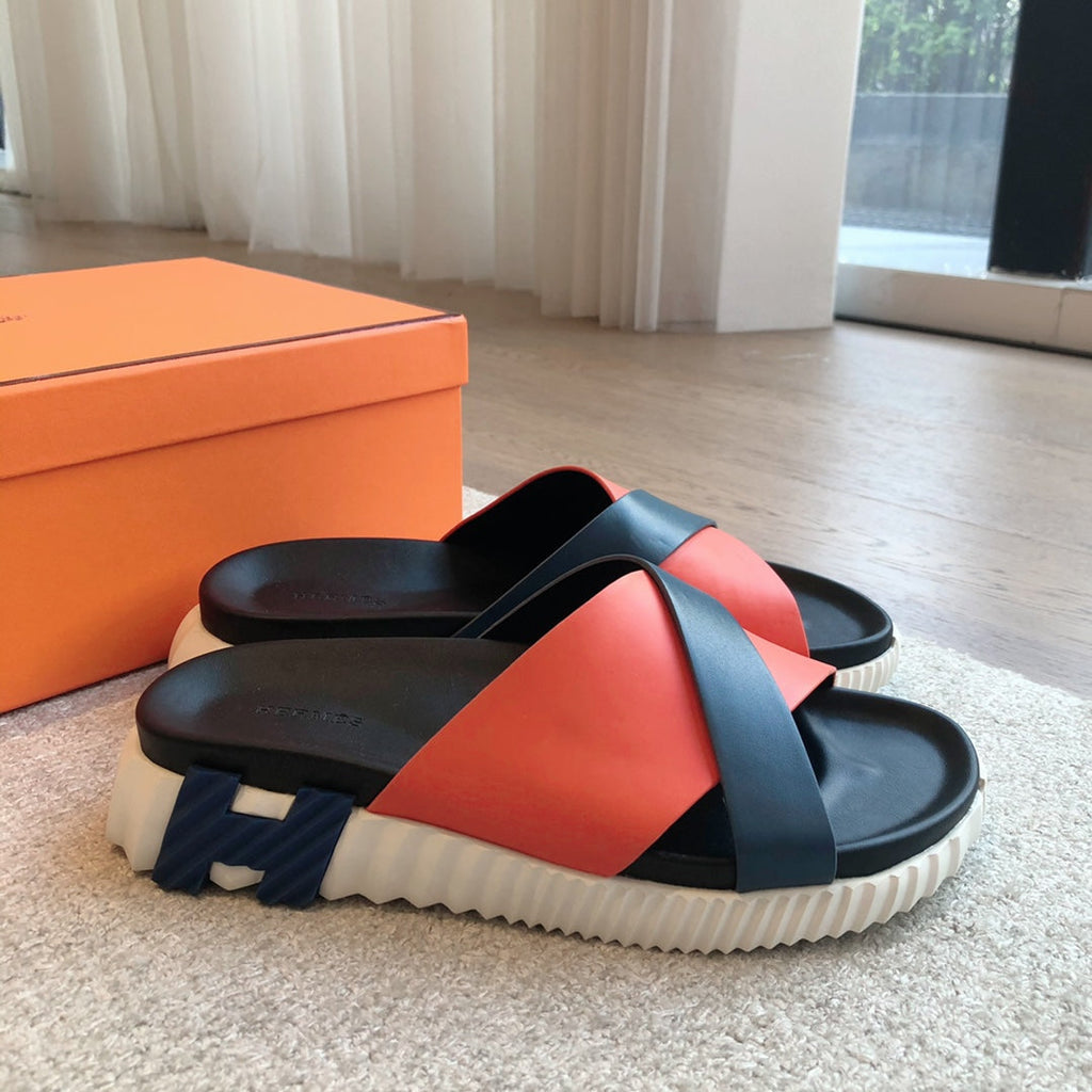 HERMES INFRA SANDAL BLACK MIX ORANGE CALFSKIN
