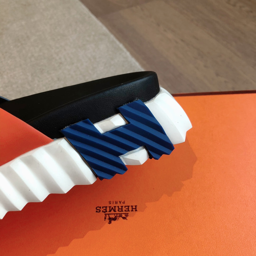 HERMES INFRA SANDAL BLACK MIX ORANGE CALFSKIN