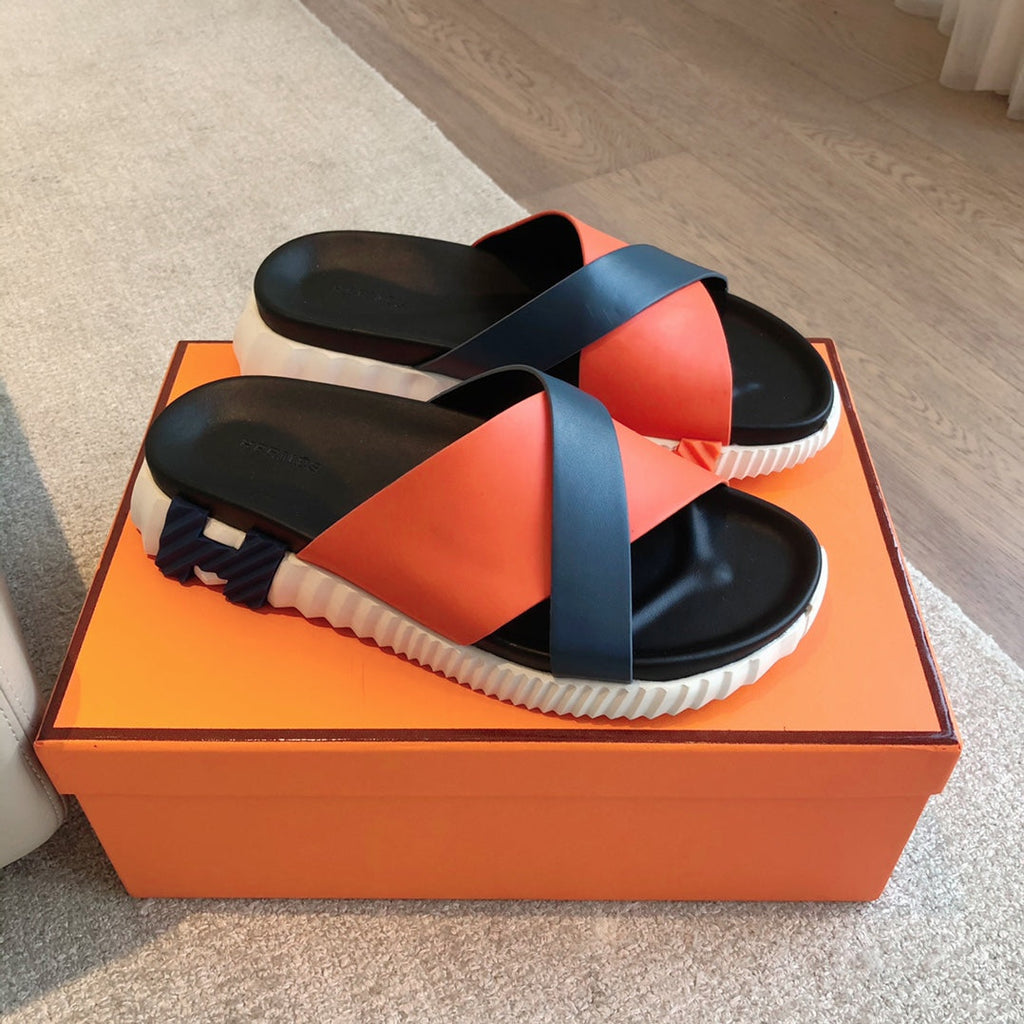 HERMES INFRA SANDAL BLACK MIX ORANGE CALFSKIN