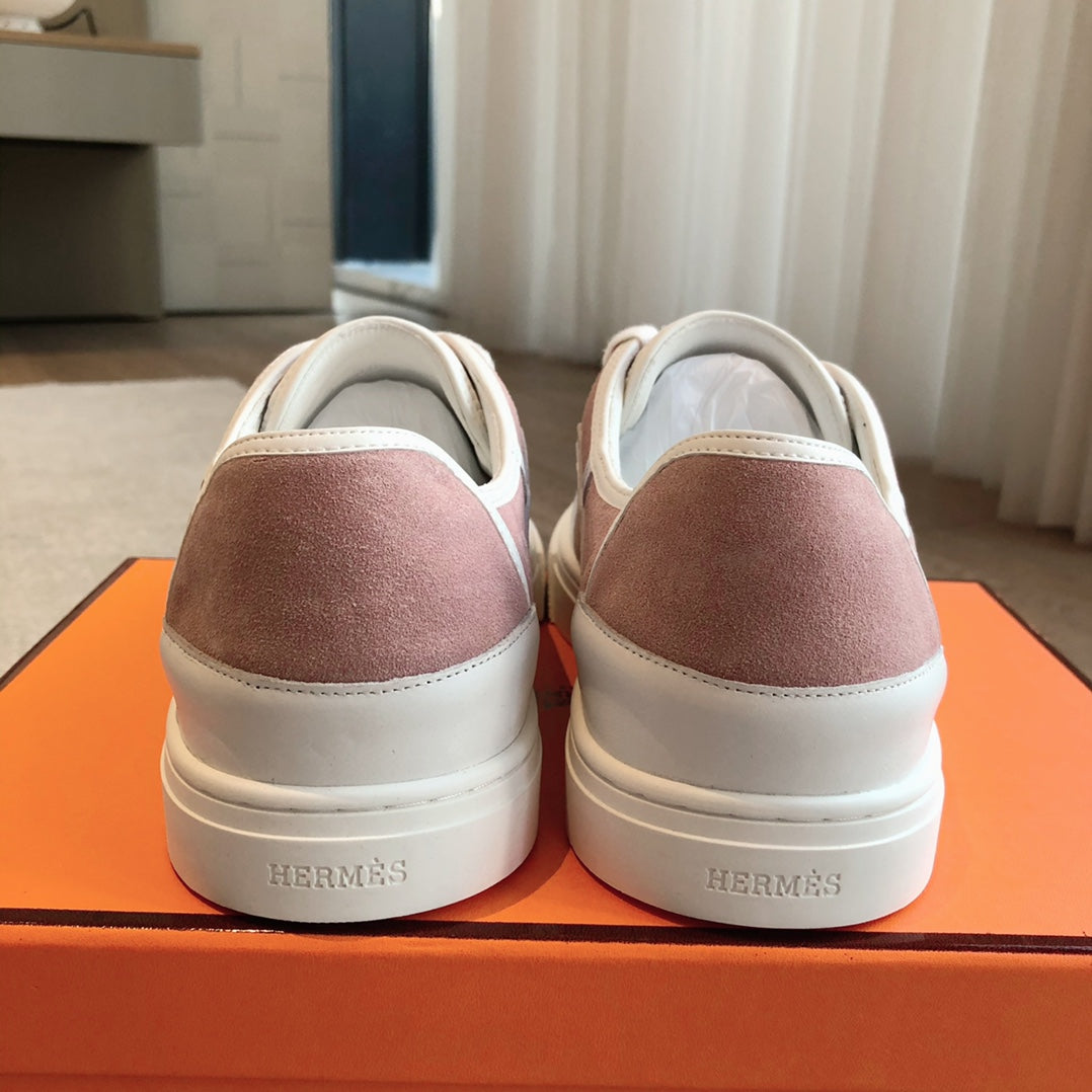 HERMES GET SNEAKER WHITE CALFSKIN AND PINK SUEDE