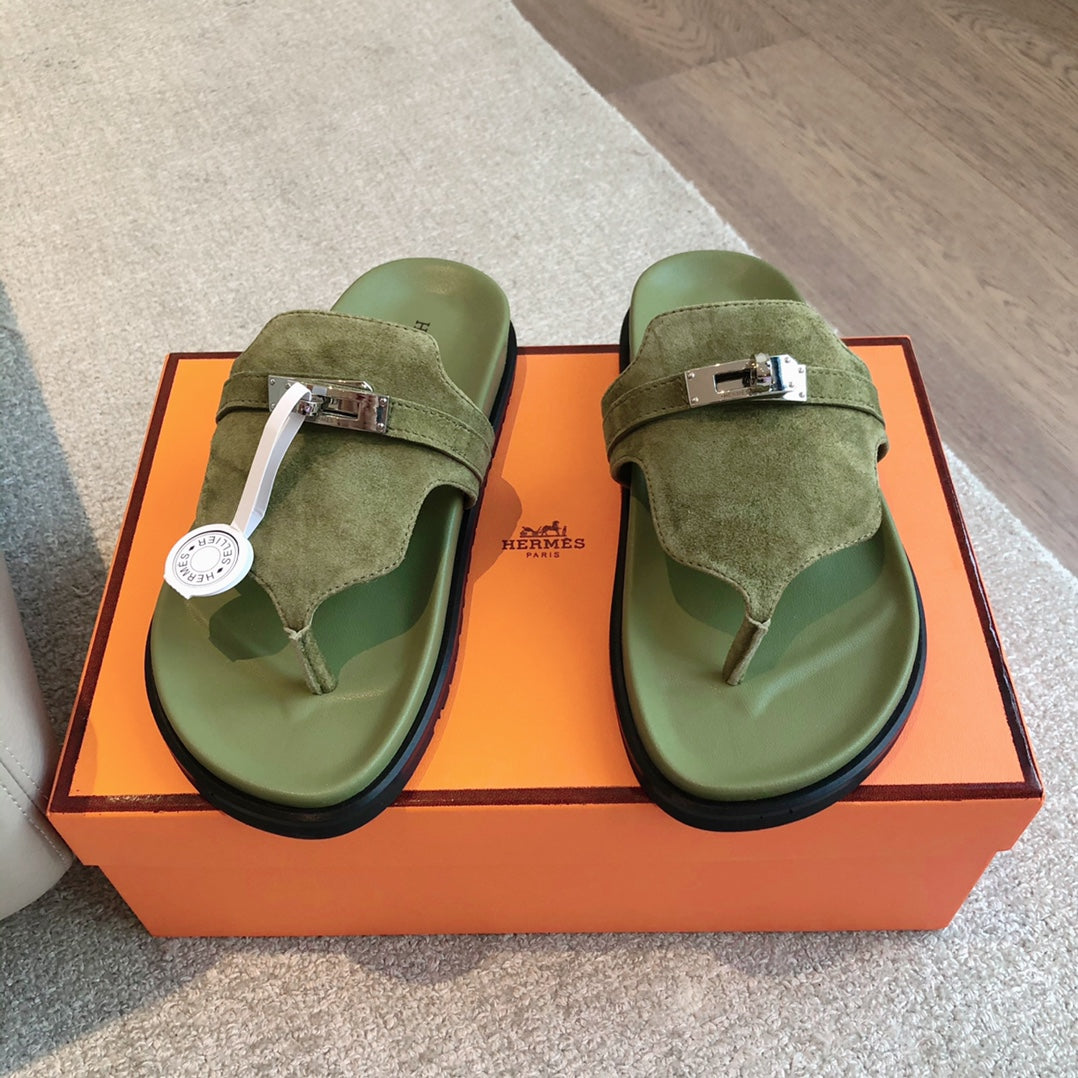 HERMES EMPIRE SANDAL LIGHT ARMY SUEDE