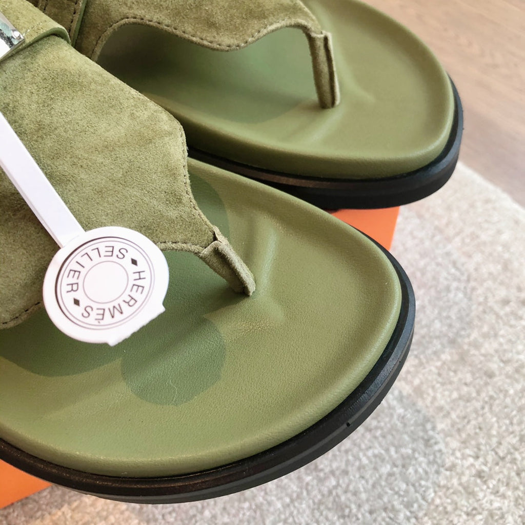 HERMES EMPIRE SANDAL LIGHT ARMY SUEDE