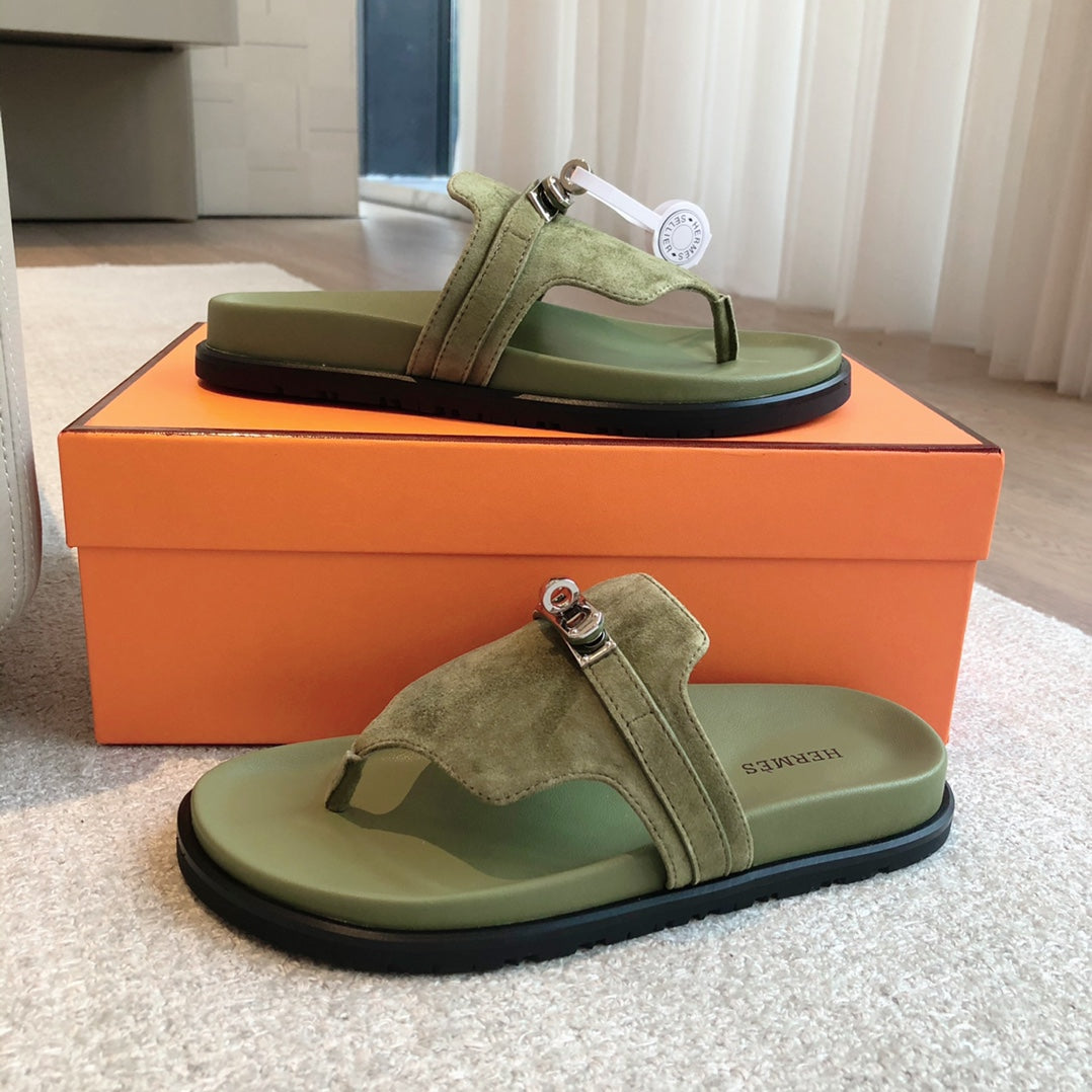HERMES EMPIRE SANDAL LIGHT ARMY SUEDE