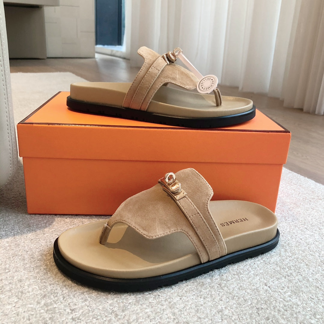 HERMES EMPIRE SANDAL PEANUT SUEDE