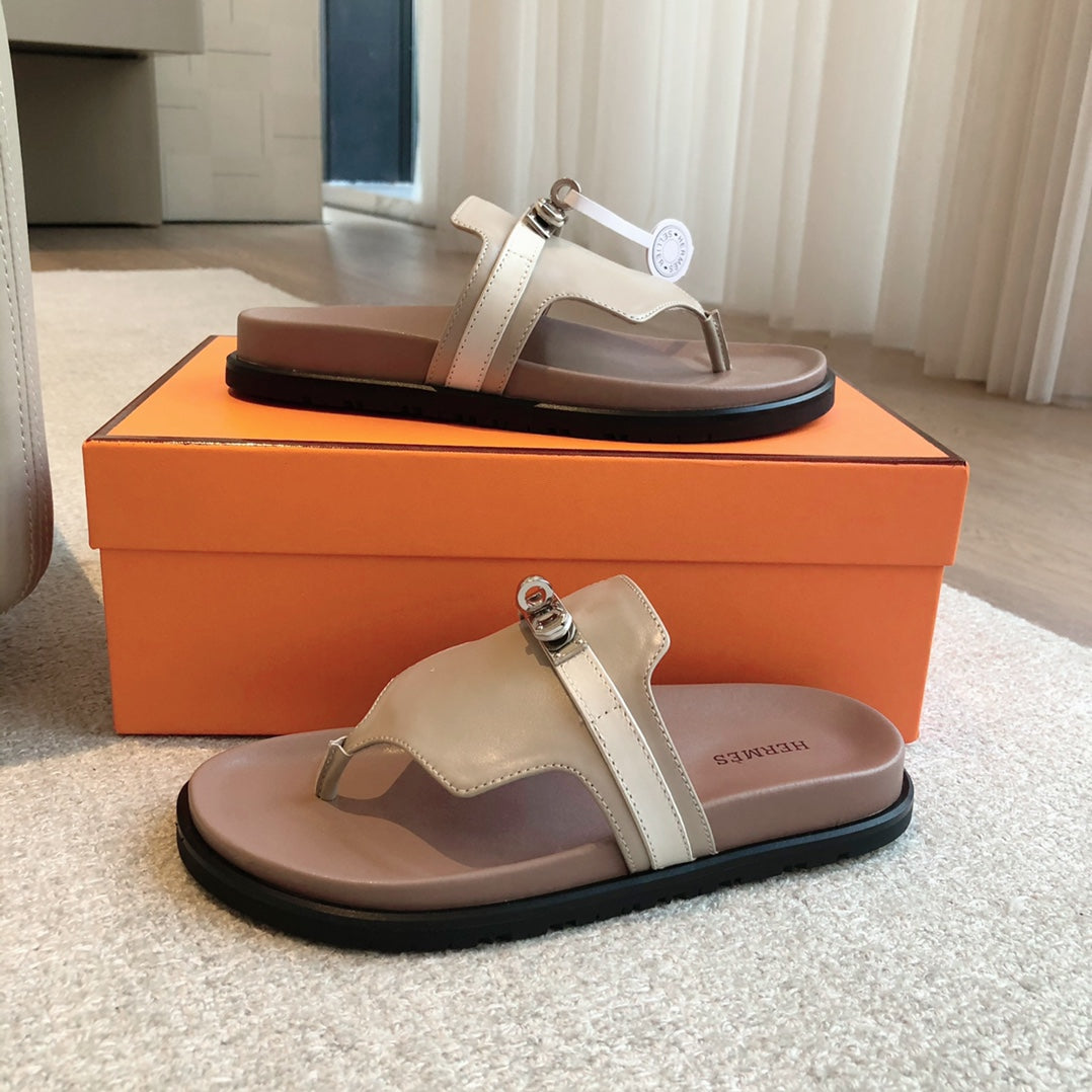 HERMES EMPIRE SANDAL LIGHT BROWN MIX CREAM CALFSKIN