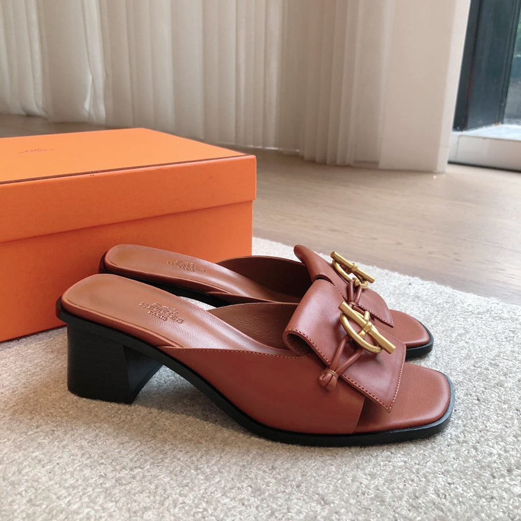HERMES ILOT 45 SANDAL CARAMEL CALFSKIN