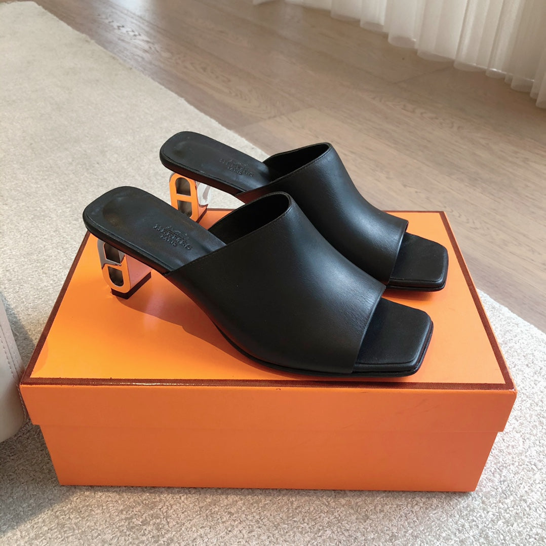HERMES ICONIQUE 60 SANDAL BLACK CALFSKIN