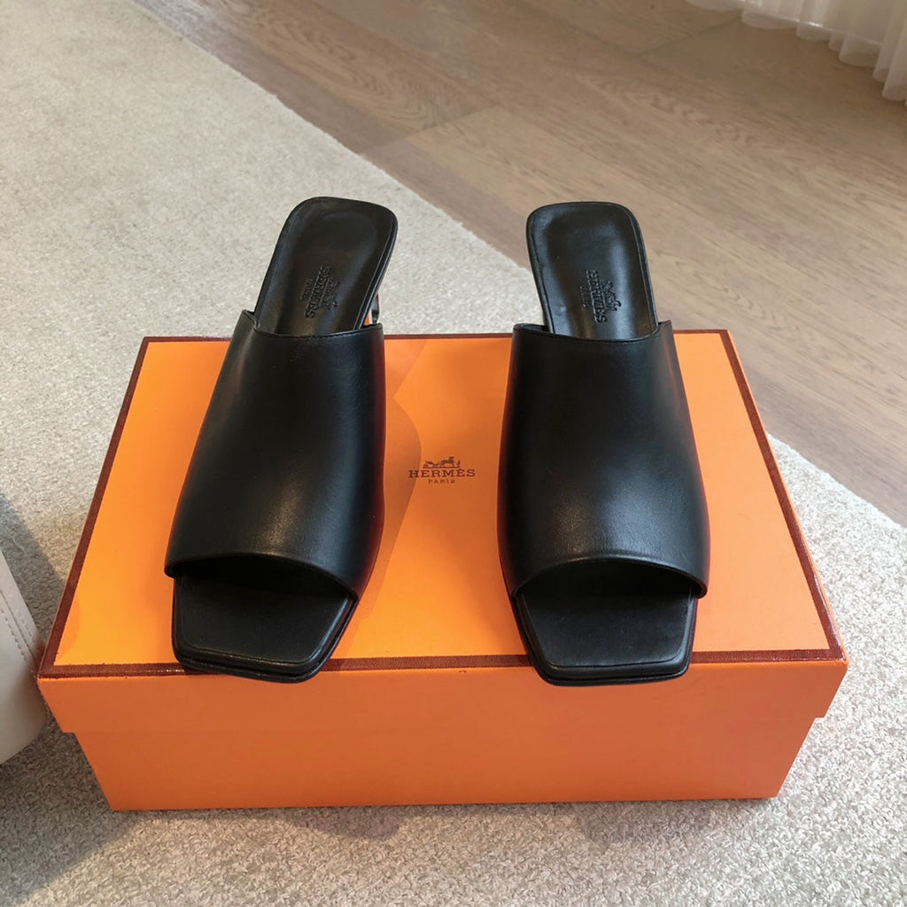 HERMES ICONIQUE 60 SANDAL BLACK CALFSKIN