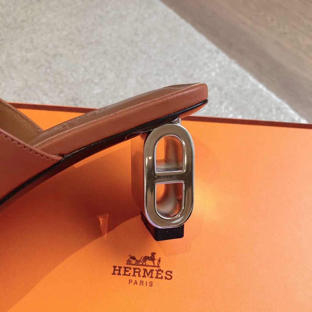 HERMES ICONIQUE 60 SANDAL CARAMEL CALFSKIN