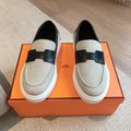 HERMES JOB LOAFER LIGHT GRAY MIX BLACK CALFSKIN