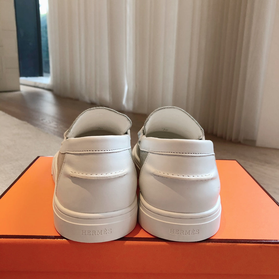 HERMES JOB LOAFER LIGHT GRAY MIX WHITE CALFSKIN