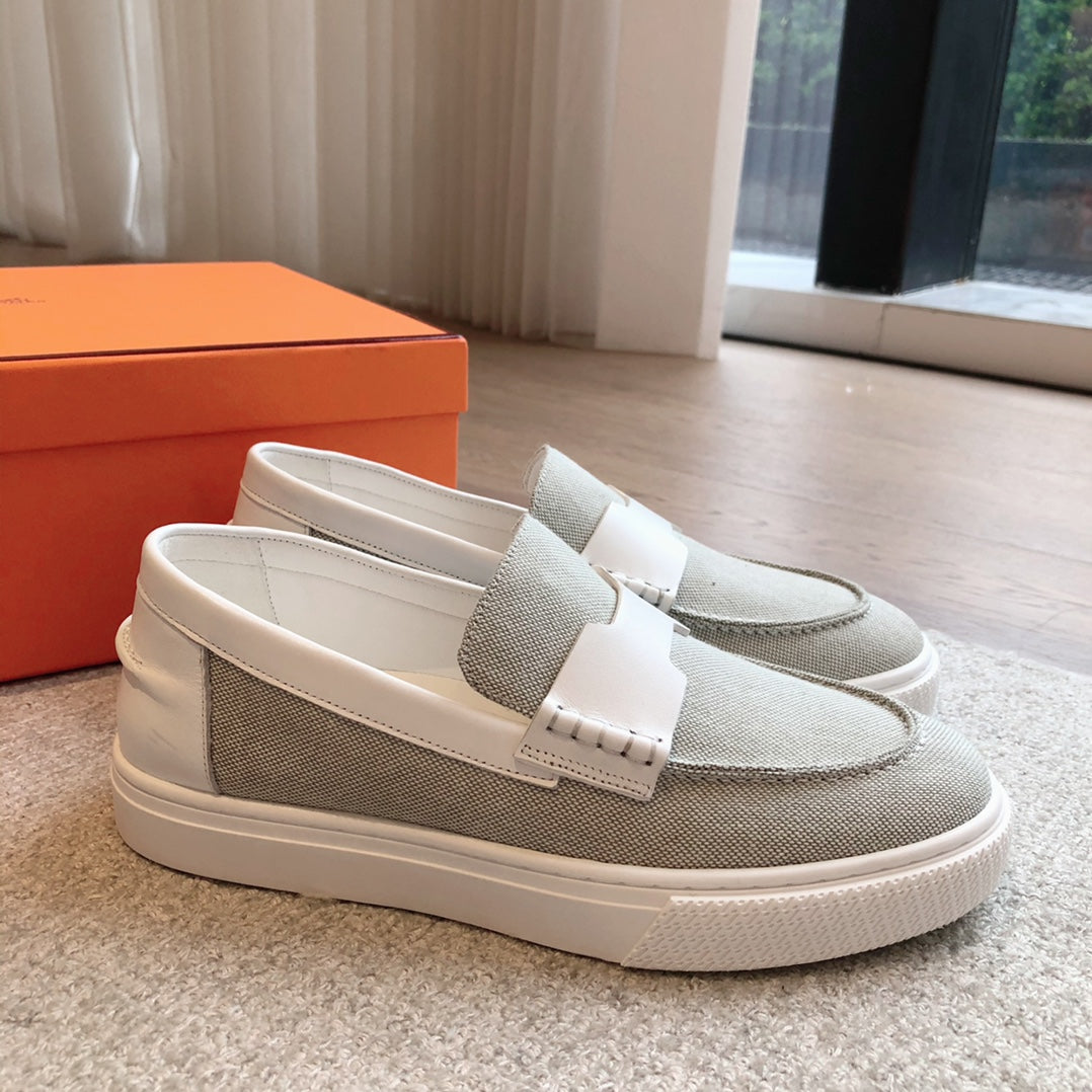 HERMES JOB LOAFER LIGHT GRAY MIX WHITE CALFSKIN