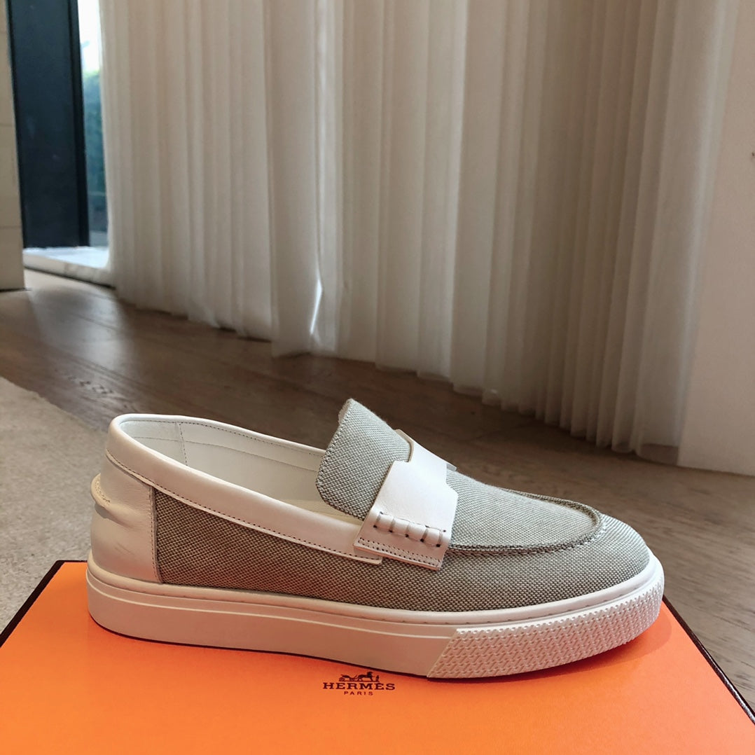 HERMES JOB LOAFER LIGHT GRAY MIX WHITE CALFSKIN