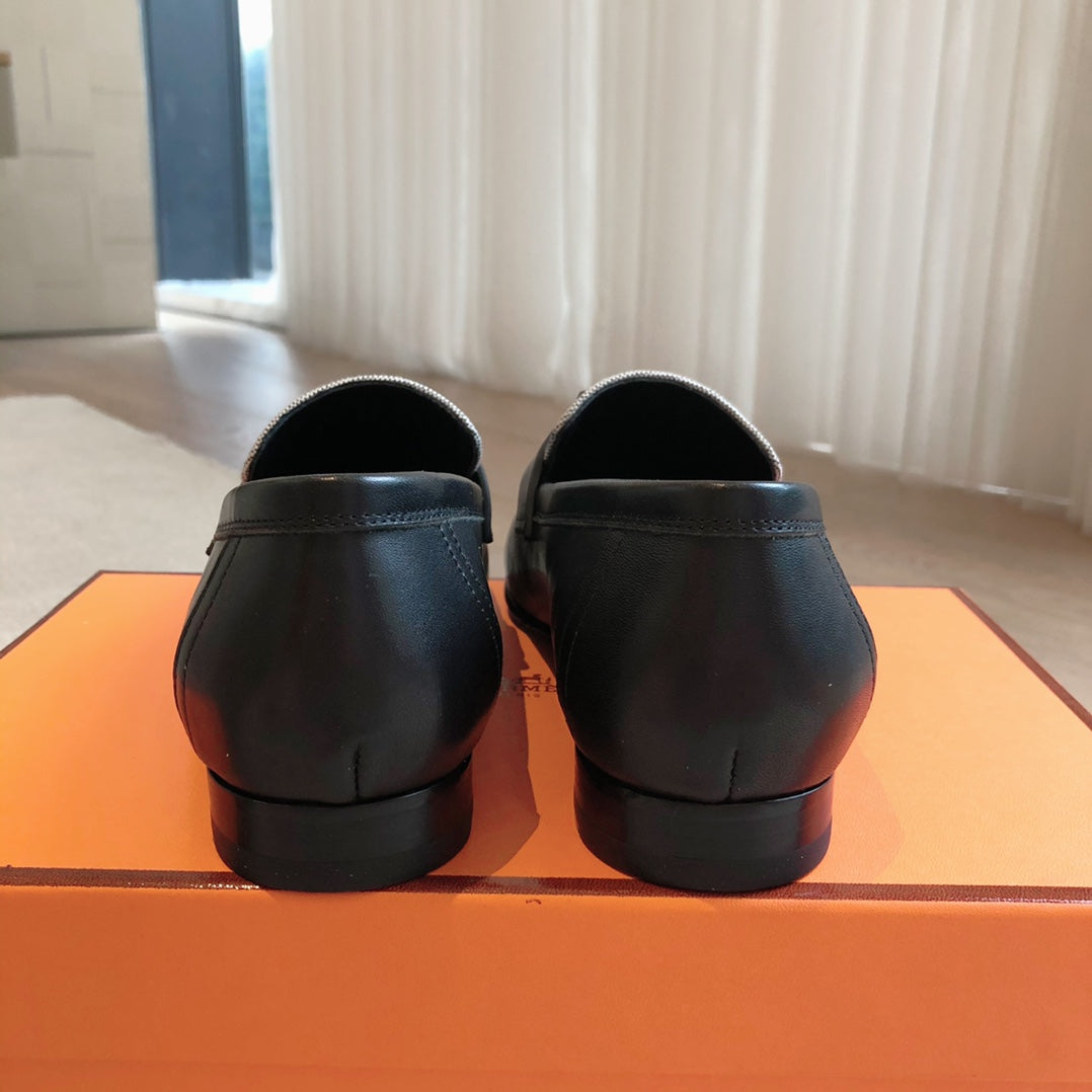 HERMES PARIS LOAFER BLACK MIX LIGHT GRAY CALFSKIN
