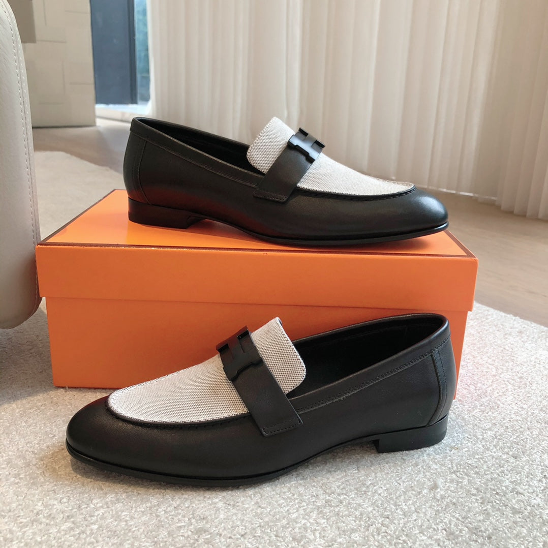 HERMES PARIS LOAFER BLACK MIX LIGHT GRAY CALFSKIN