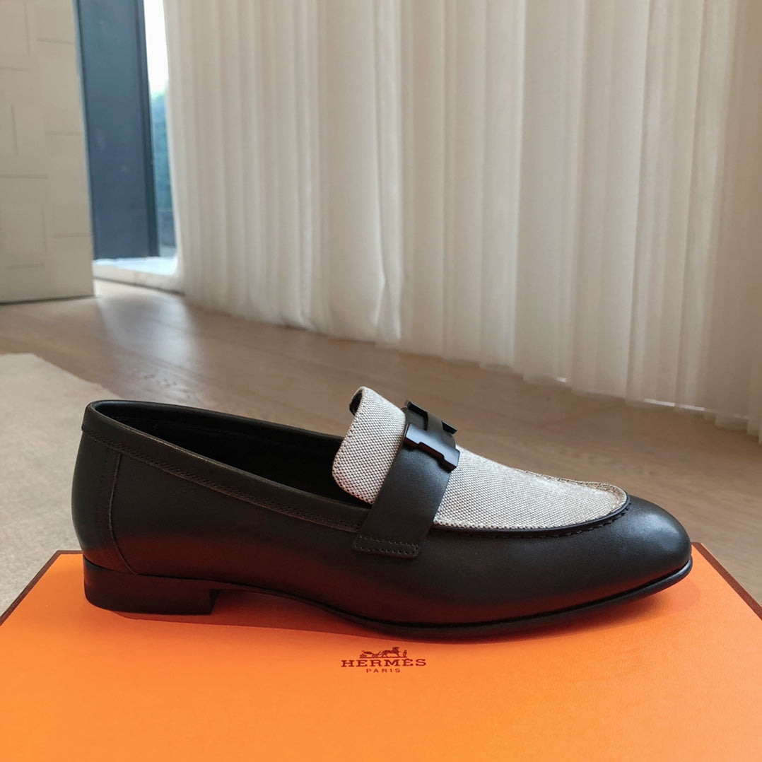 HERMES PARIS LOAFER BLACK MIX LIGHT GRAY CALFSKIN
