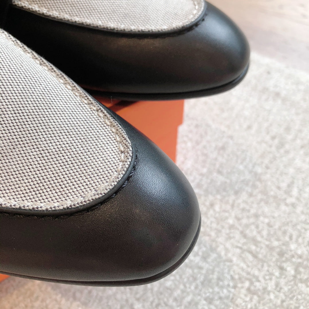 HERMES PARIS LOAFER BLACK MIX LIGHT GRAY CALFSKIN
