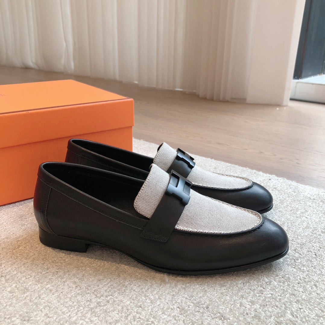 HERMES PARIS LOAFER BLACK MIX LIGHT GRAY CALFSKIN