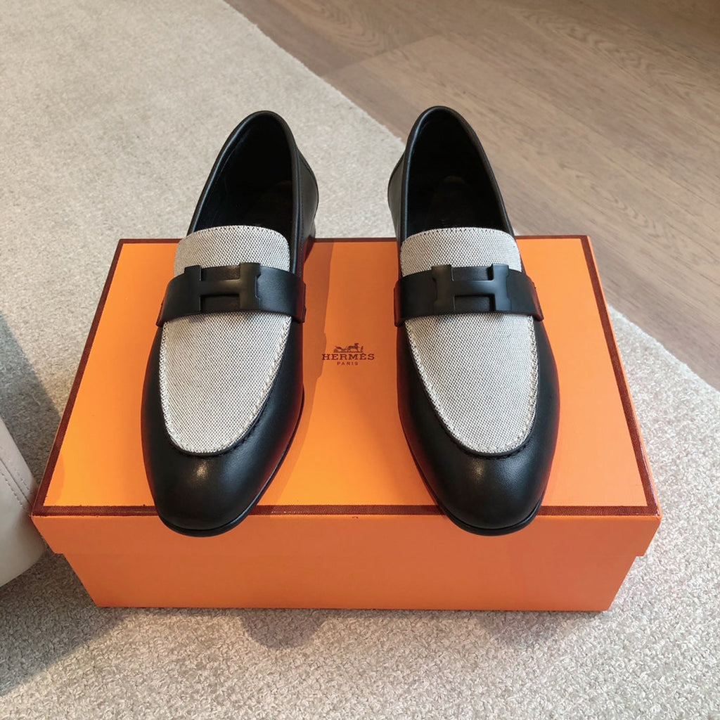 HERMES PARIS LOAFER BLACK MIX LIGHT GRAY CALFSKIN