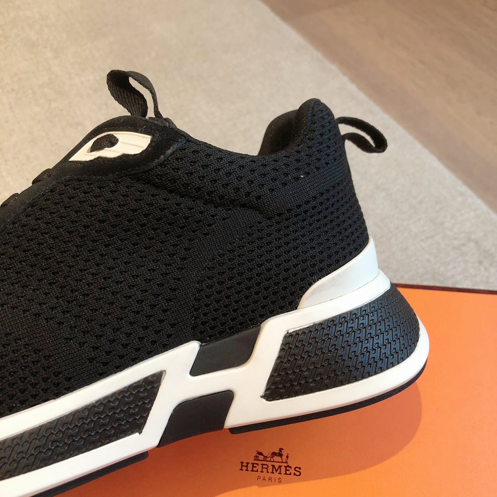 HERMES HEROS SNEAKER IN BLACK BREATHABLE MESH FABRIC
