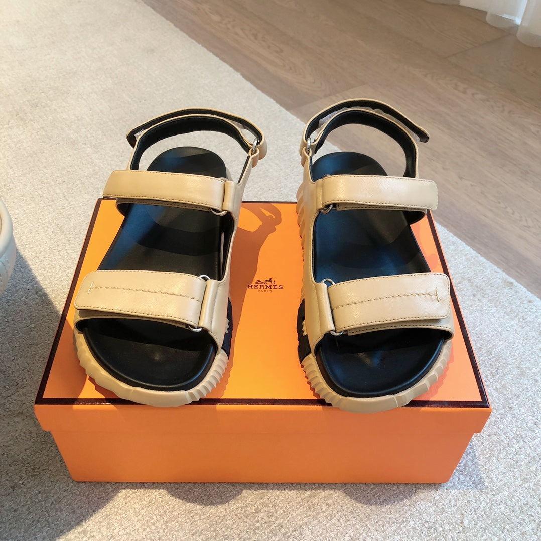 HERMES DAD SANDALS IN TUSCAN BEIGE CALFSKIN AND RUBBER