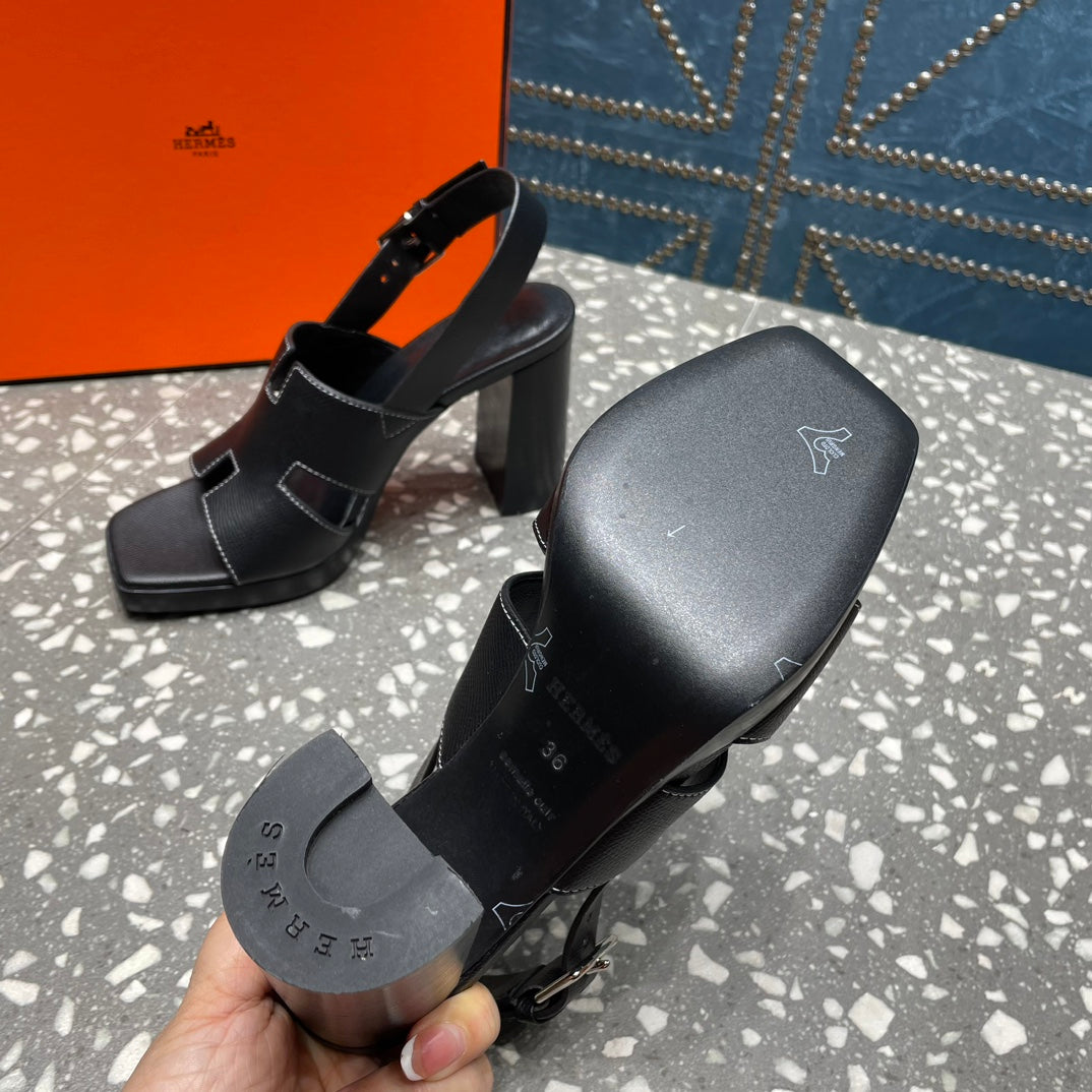 HERMES ERIS SANDAL 95 BLACK LAMBSKIN