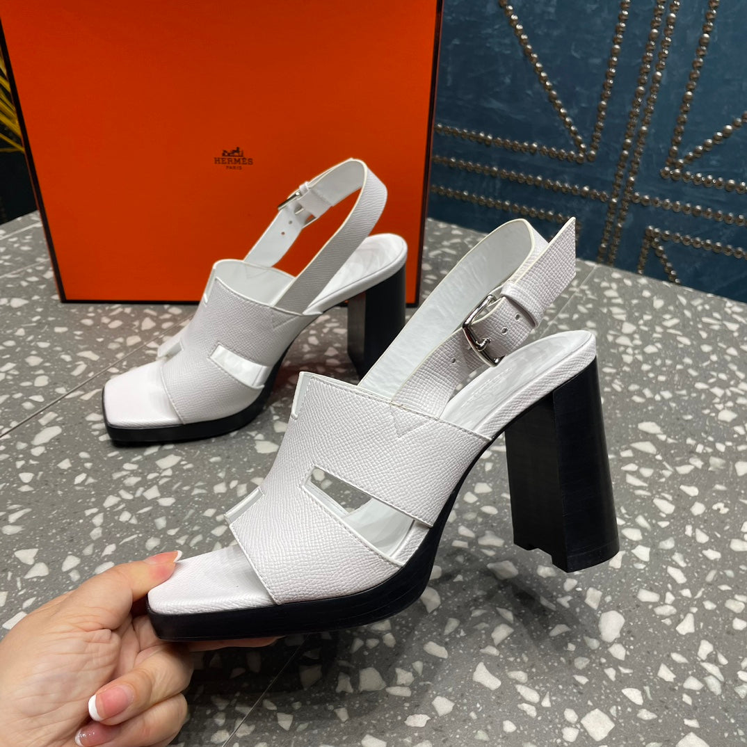 HERMES ERIS SANDAL 95 SNOW LAMBSKIN