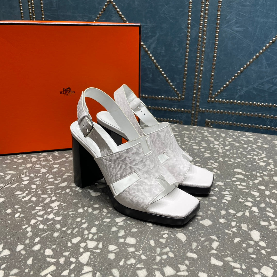 HERMES ERIS SANDAL 95 SNOW LAMBSKIN