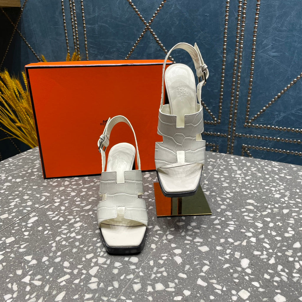 HERMES ERIS SANDAL 95 WHITE CALFSKIN