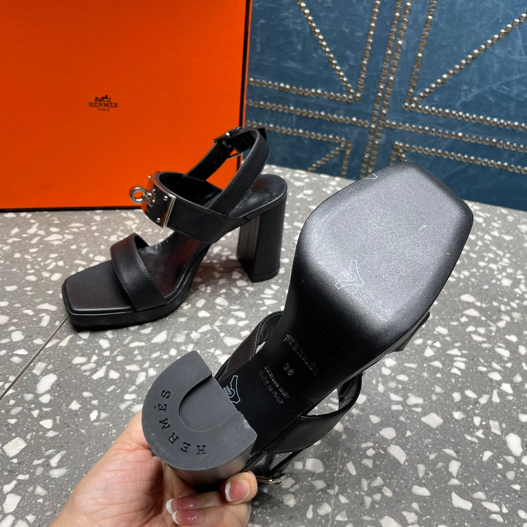 HERMES ILONA SANDAL 95 BLACK CALFSKIN