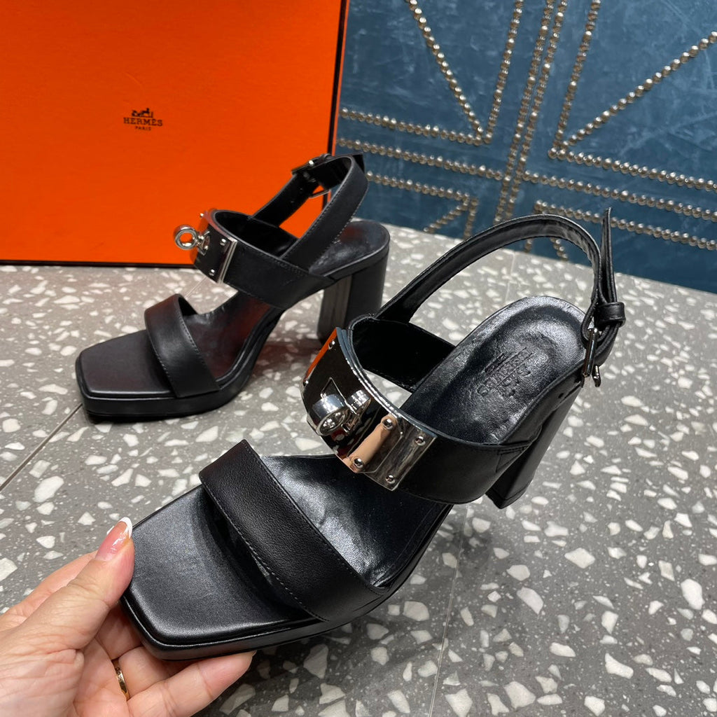 HERMES ILONA SANDAL 95 BLACK CALFSKIN