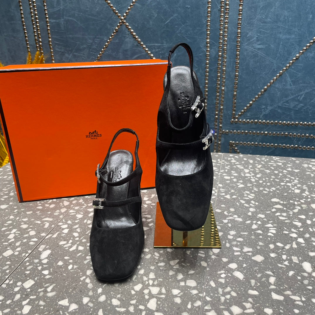 HERMES JACKIE 80 MM PUMP IN BLACK SUEDE