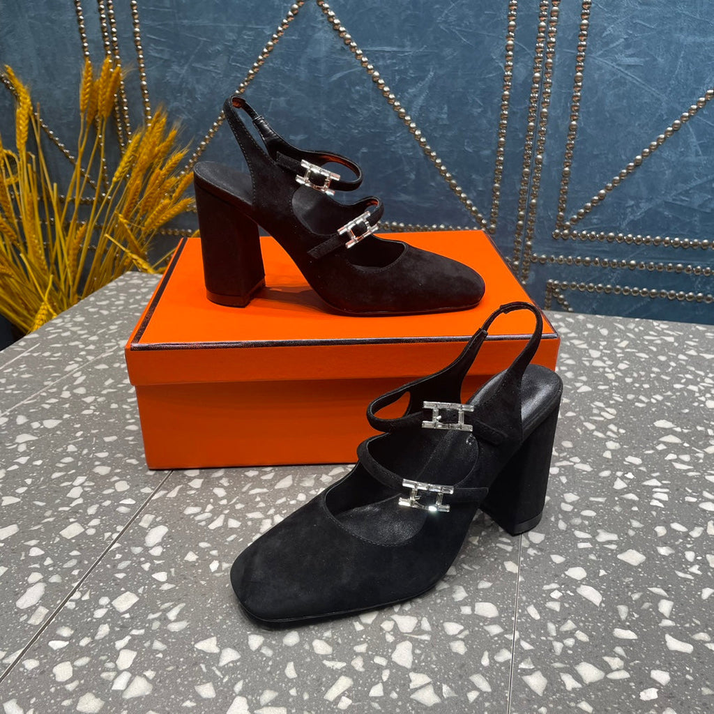 HERMES JACKIE 80 MM PUMP IN BLACK SUEDE