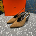 HERMES HIGH SLINGBACKS 7 CM IN CIDER BROWN SUEDE