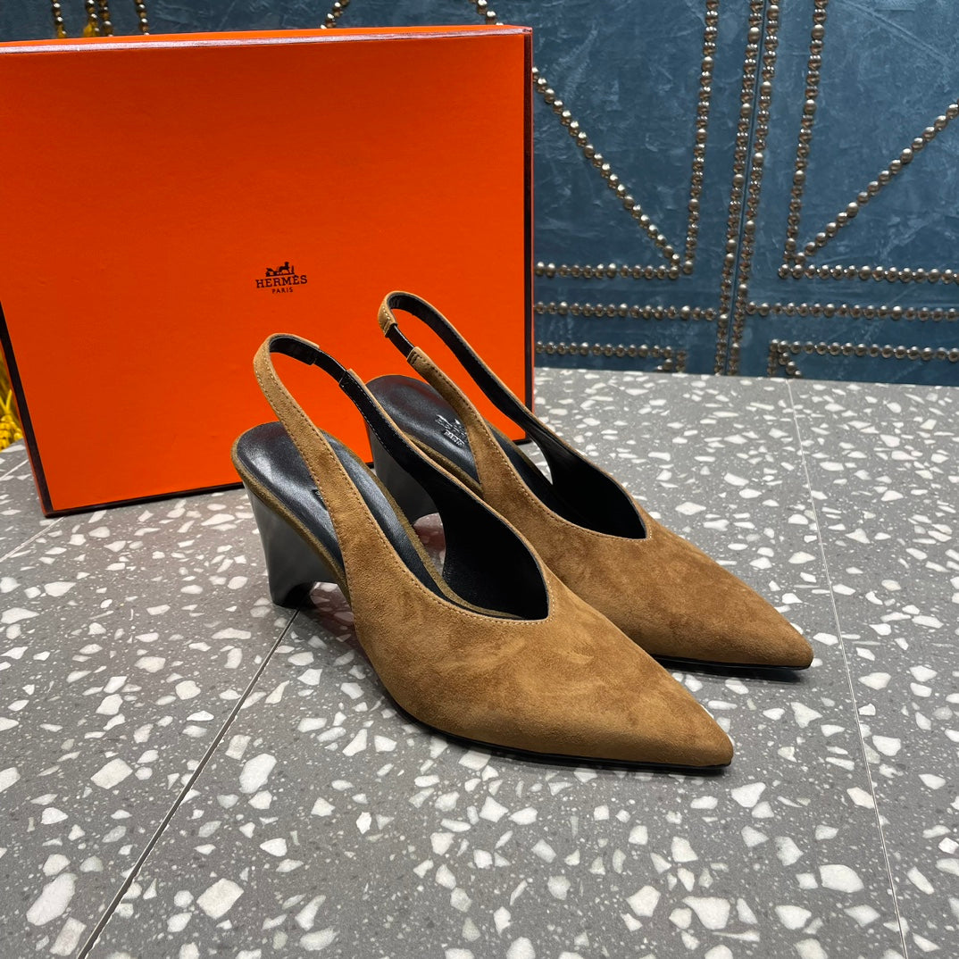 HERMES HIGH SLINGBACKS 7 CM IN CIDER BROWN SUEDE
