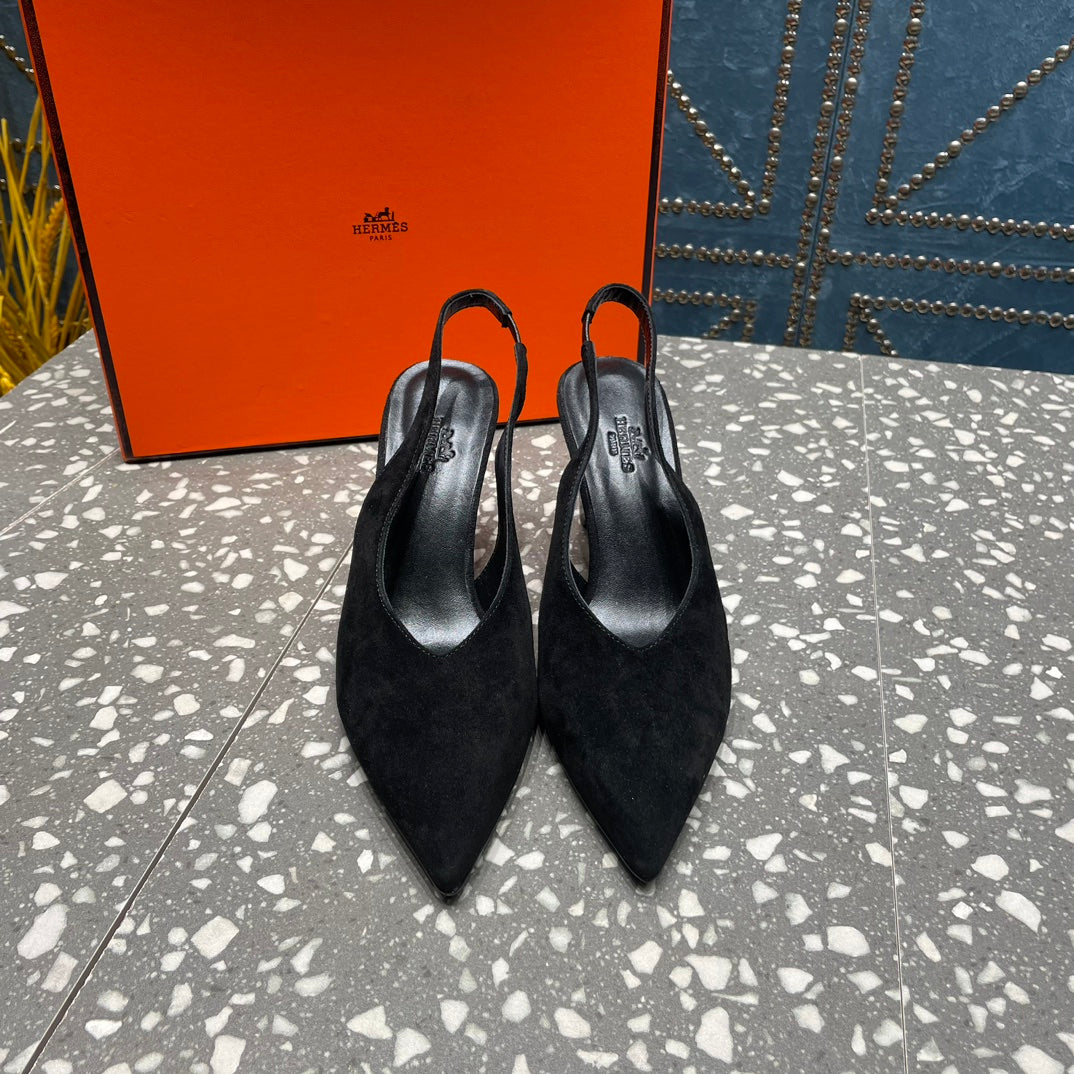 HERMES HIGH SLINGBACKS 7 CM IN BLACK SUEDE