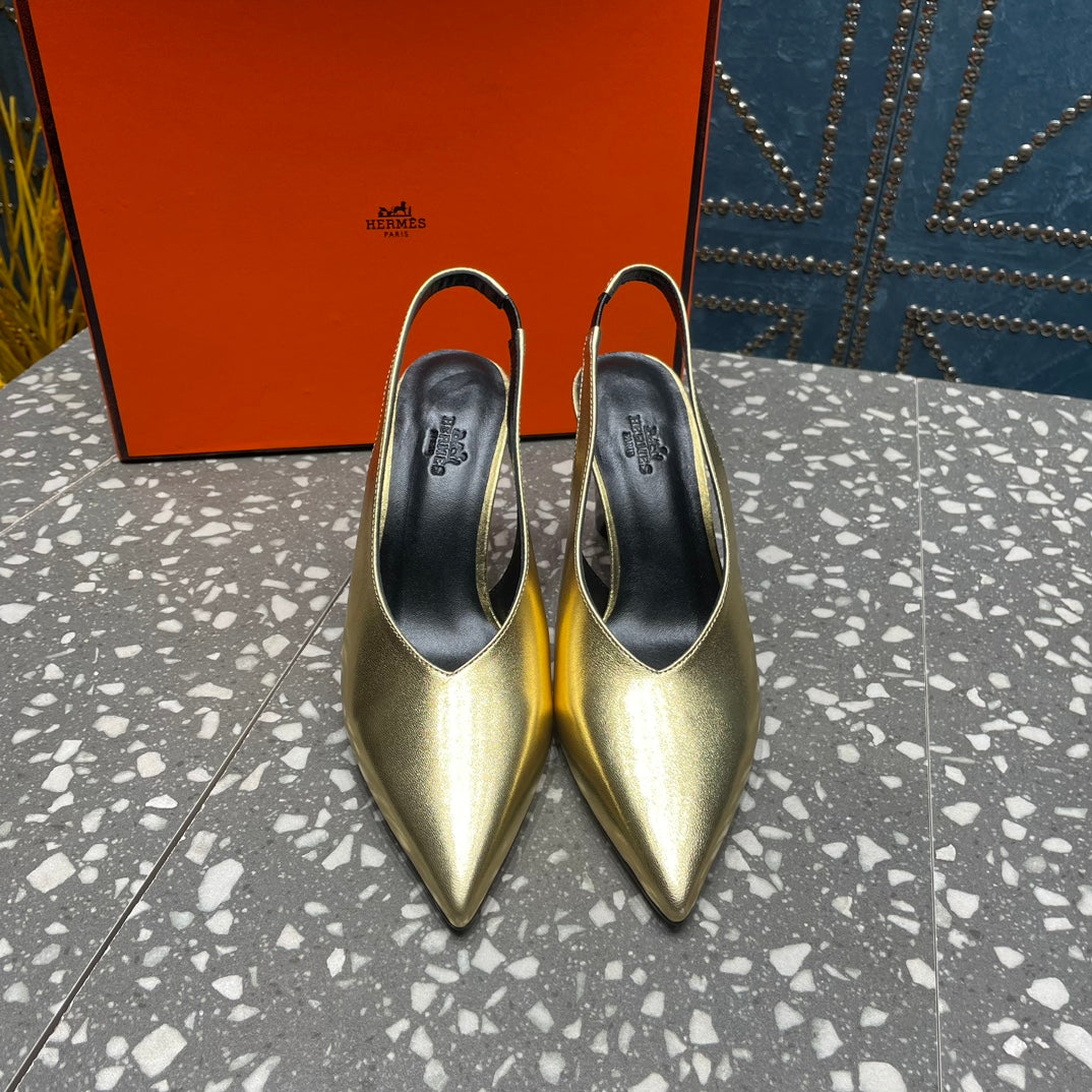 HERMES HIGH SLINGBACKS 7 CM IN LIGHT GOLD SHEEPSKIN