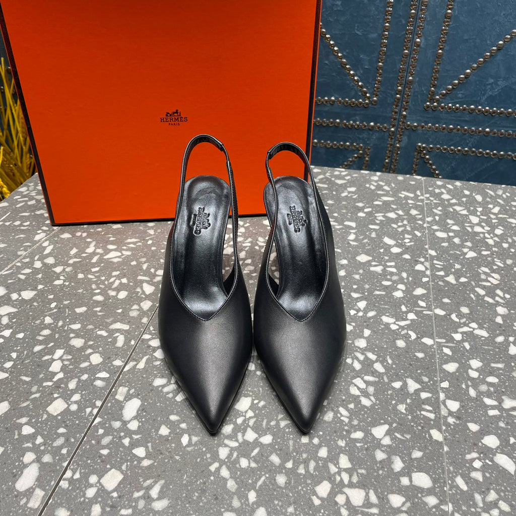 HERMES HIGH SLINGBACKS 7 CM IN BLACK SHEEPSKIN