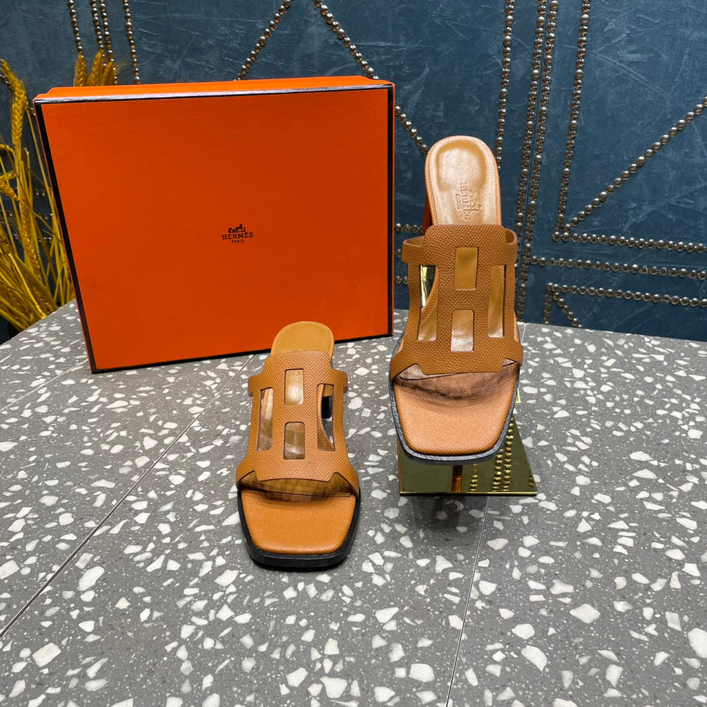 HERMES IZZY 50 MM SANDAL IN BRONZE BROWN SHEEPSKIN