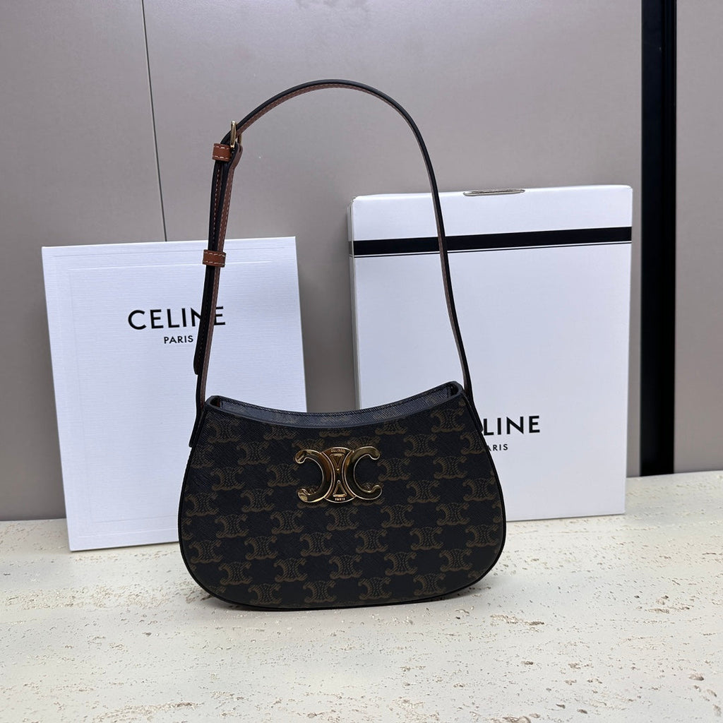 CELINE MINI 22 TILLY BAG IN TRIOMPHE CANVAS AND CALFSKIN