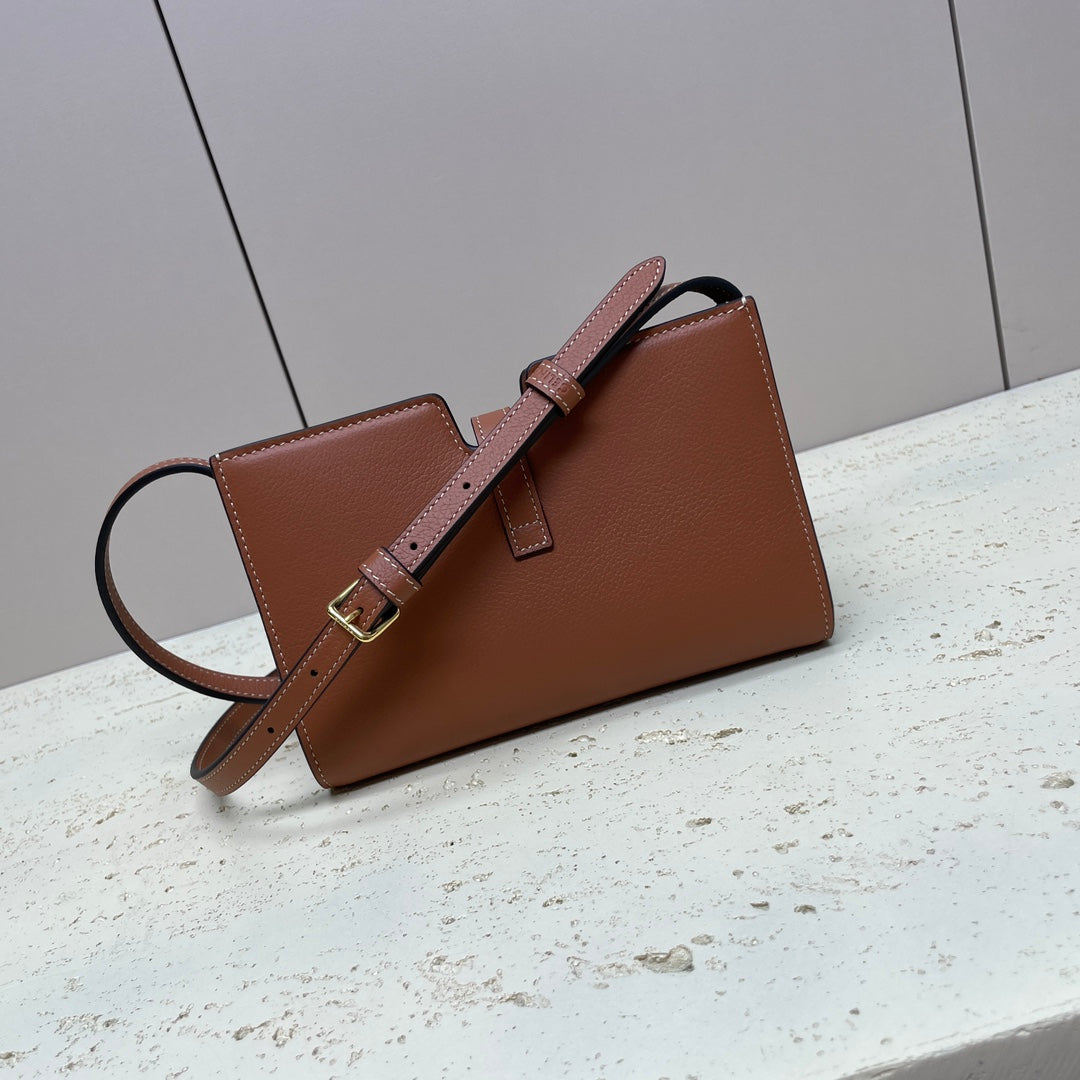 CELINE MINI 18 STRAP POCHETTE IN BRONZE BROWNN SUPPLE CALFSKIN