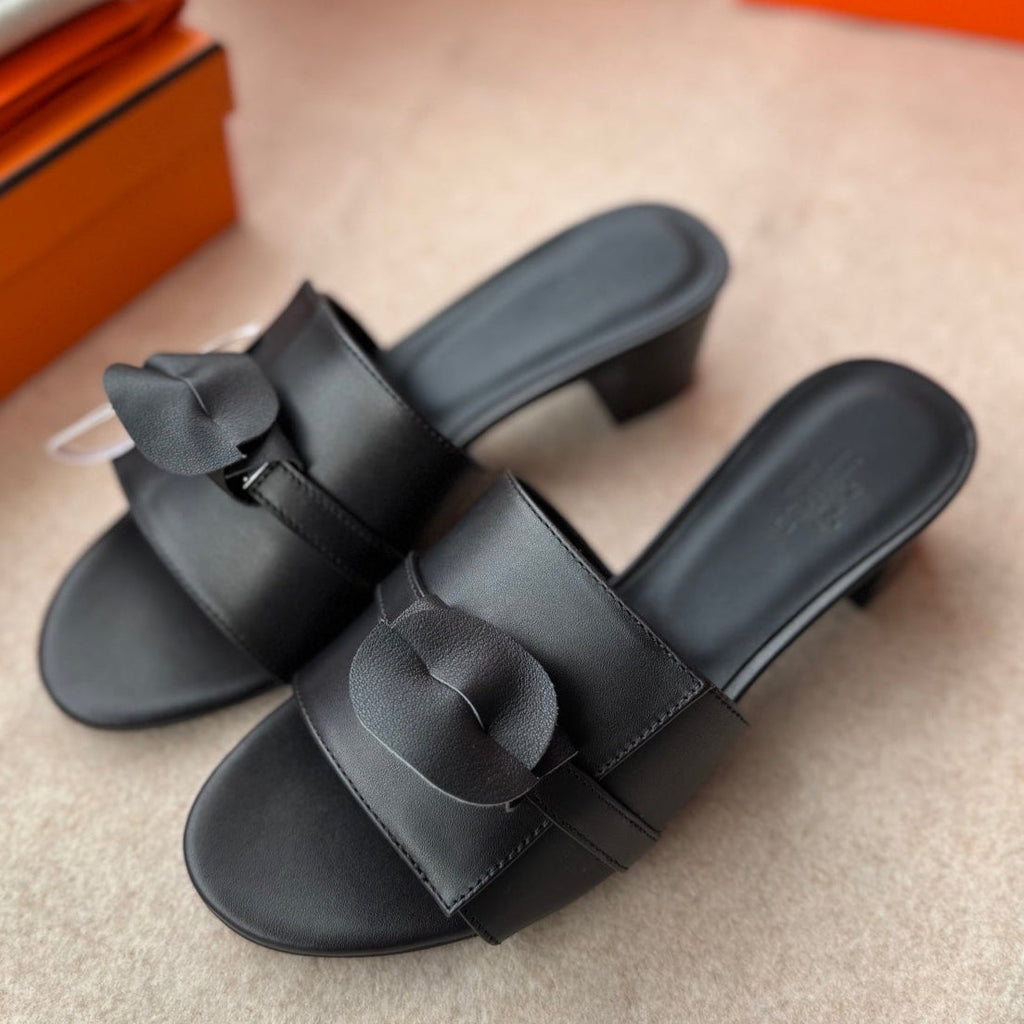 HERMES HIGH MULES IN BLACK CALFSKIN