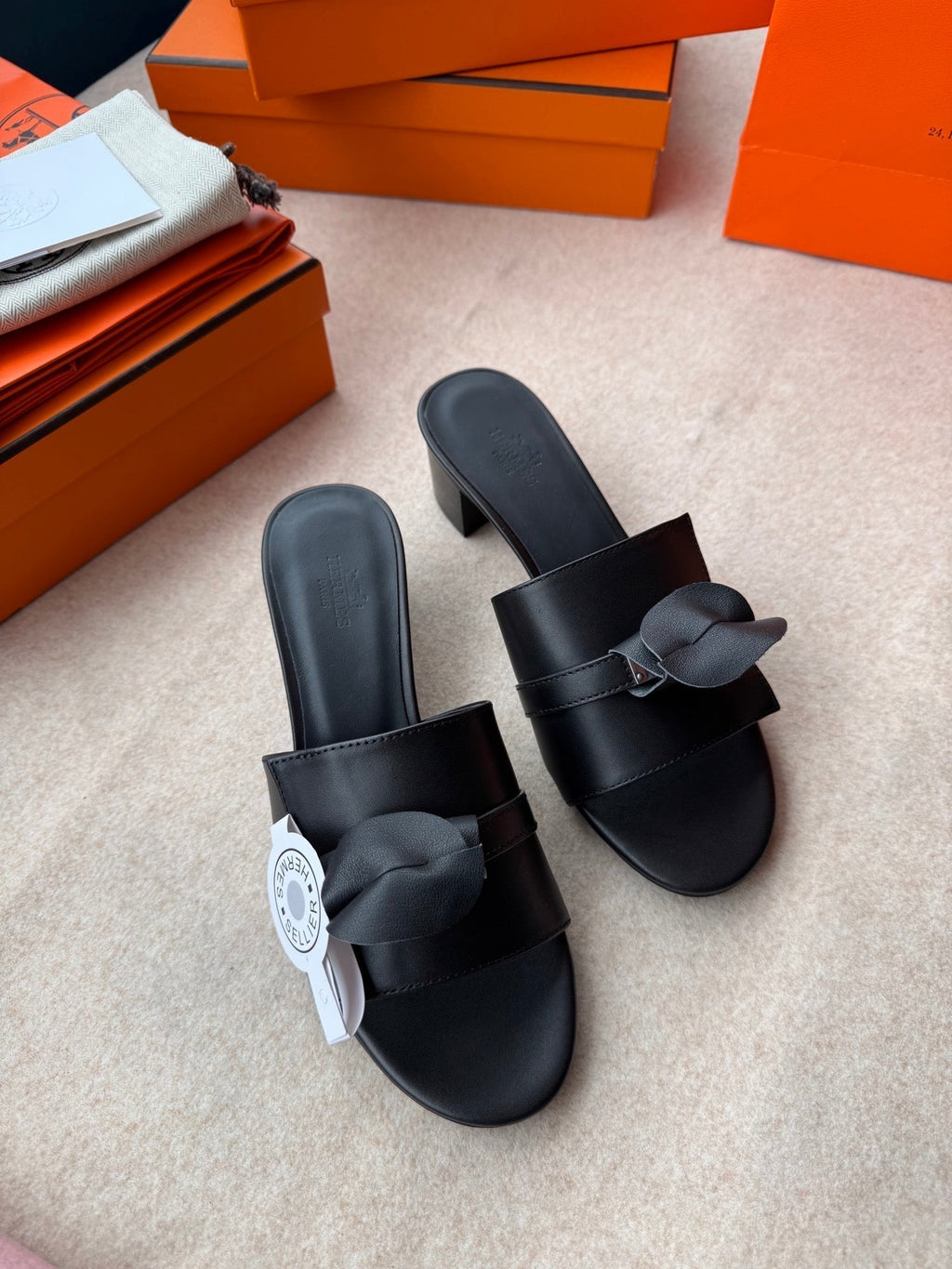 HERMES HIGH MULES IN BLACK CALFSKIN