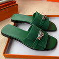 HERMES 0RAN SANDALS IN EMERALD GREEN CALFSKIN