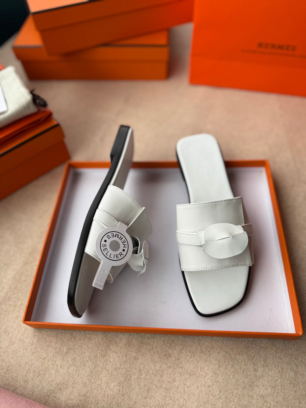 HERMES 0RAN SANDALS IN WHITE CALFSKIN