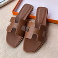 HERMES 0RAN SANDALS IN PECAN BROWN CALFSKIN