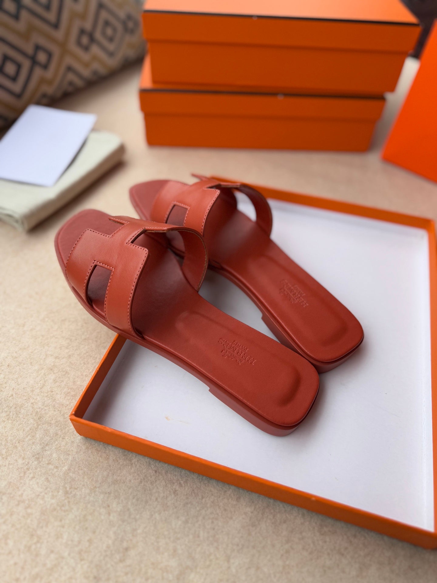 HERMES 0RAN SANDALS IN GINGER ORANGE CALFSKIN